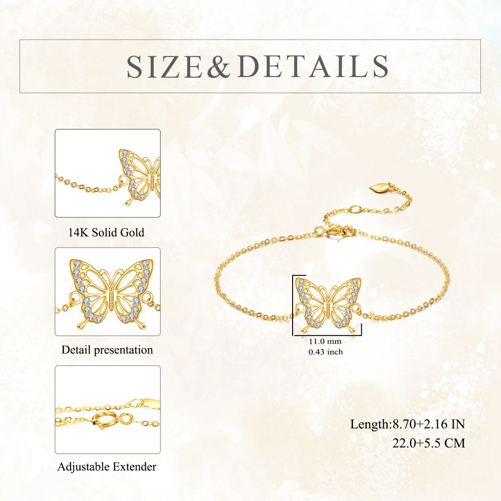 Bracelet à breloques papillon en or 14 carats et oxyde de zirconium-6