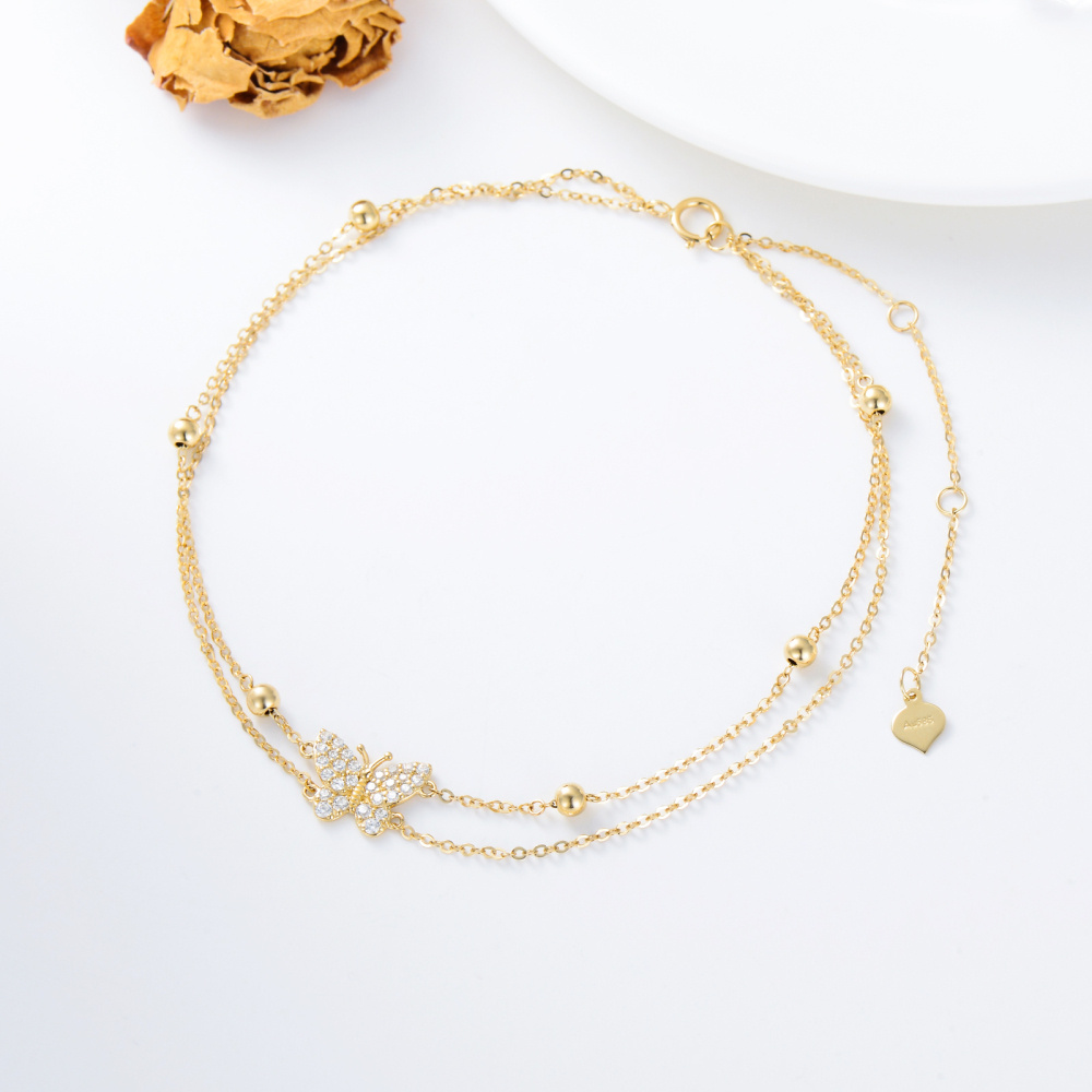 10K Gold Cubic Zirconia Butterfly Charm Bracelet-3