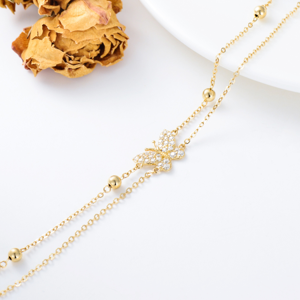 10K Gold Cubic Zirconia Butterfly Charm Bracelet-4