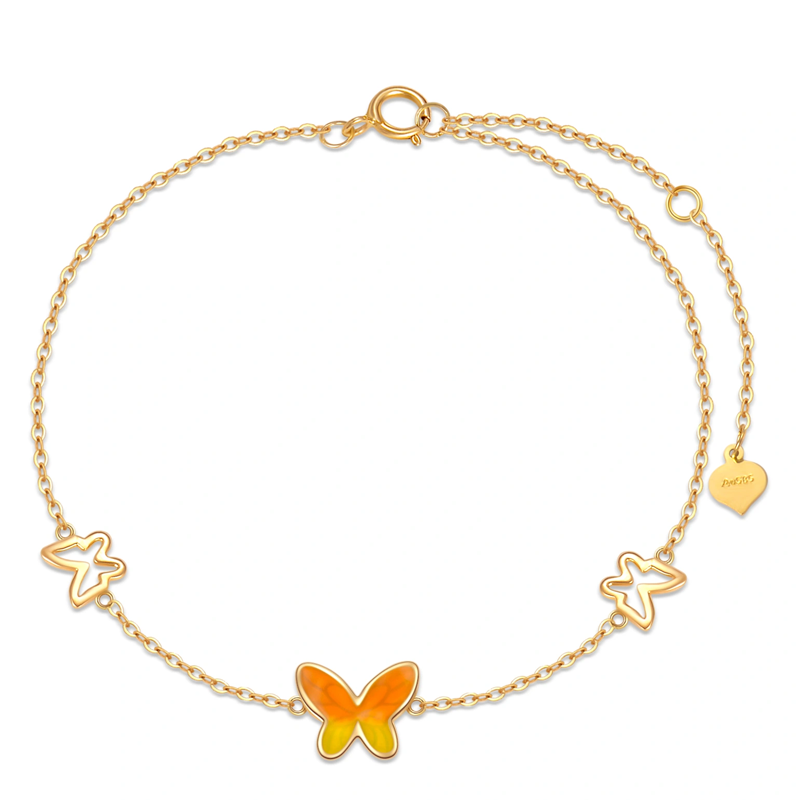 10K Gold Butterfly Charm Bracelet for Women-1