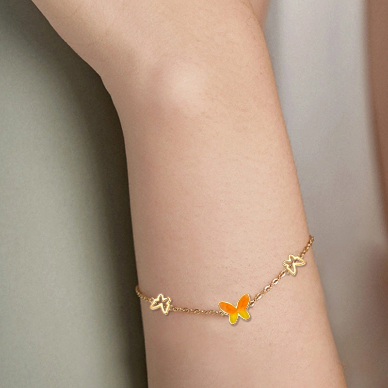 10K Gold Butterfly Charm Bracelet for Women-2