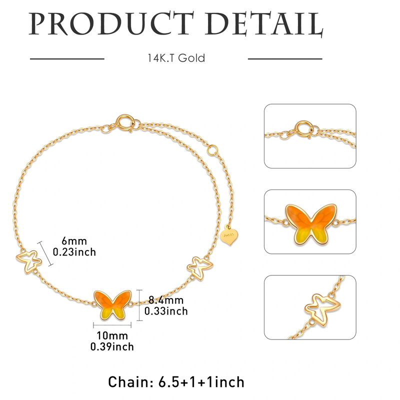 10K Gold Butterfly Charm Bracelet for Women-4