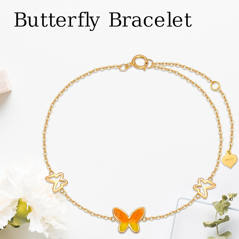 10K Gold Butterfly Charm Bracelet for Women-5