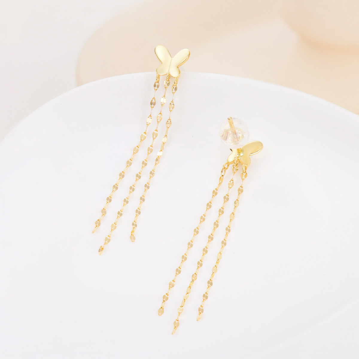 10K Gold Butterfly Drop Earrings-3