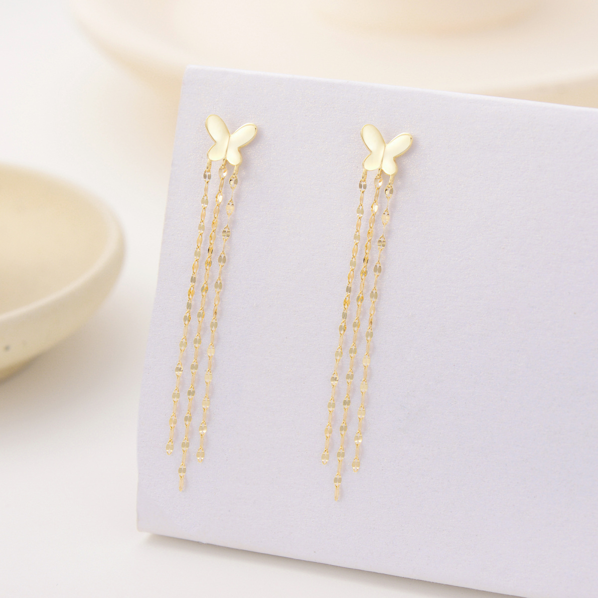 10K Gold Butterfly Drop Earrings-4