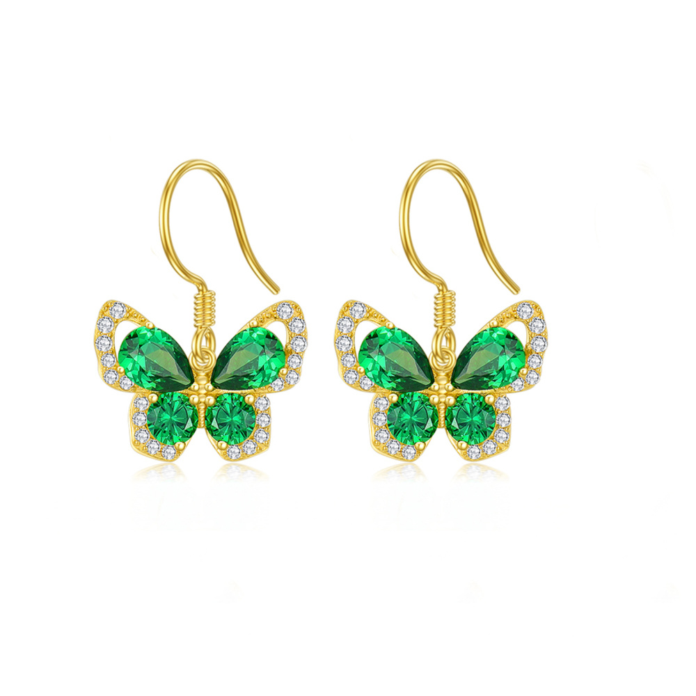 10K Gold Cubic Zirconia Butterfly Drop Earrings-1