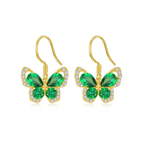 10K Gold Cubic Zirconia Butterfly Drop Earrings-17