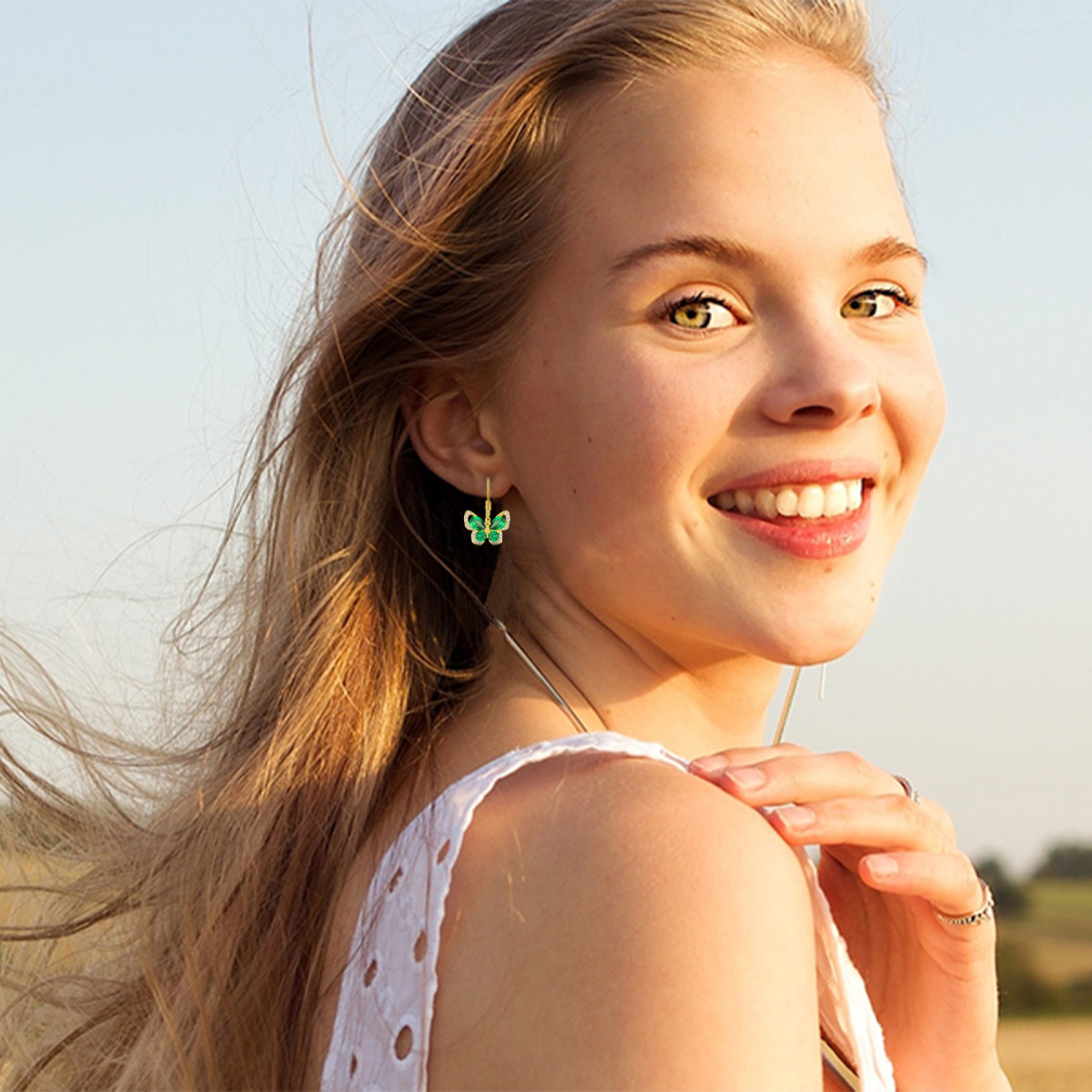 Boucles d'oreilles papillon en or 14K à zircon cubique-2