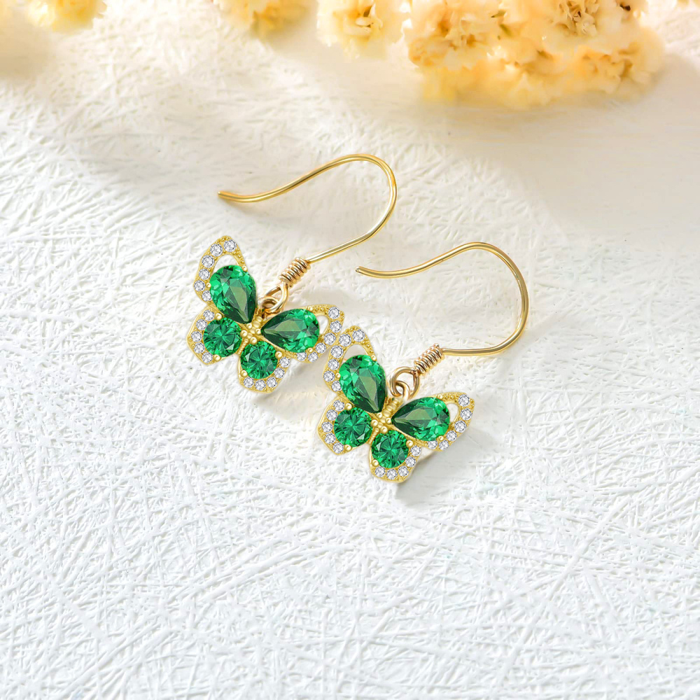 10K Gold Cubic Zirconia Butterfly Drop Earrings-3