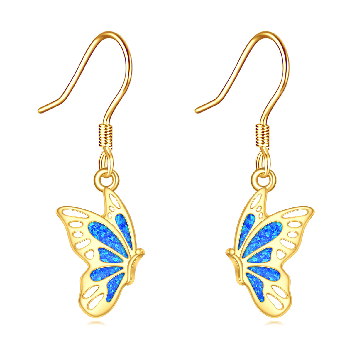 10K Gold Schmetterling Ohrringe Opal Schmetterling Baumeln Ohrringe Solid Gold Leverback Ohrringe-1