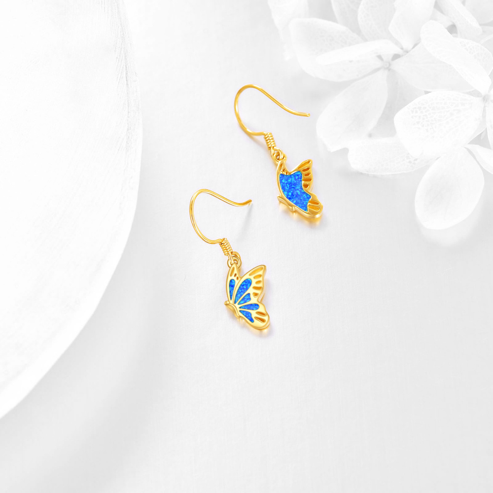 Pendientes de mariposa de oro de 14 quilates, pendientes colgantes de mariposa de ópalo, pendientes de palanca de oro macizo-3