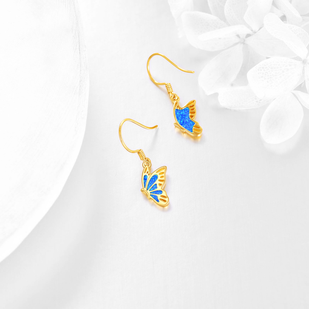 10K Gold Schmetterling Ohrringe Opal Schmetterling Baumeln Ohrringe Solid Gold Leverback Ohrringe-3
