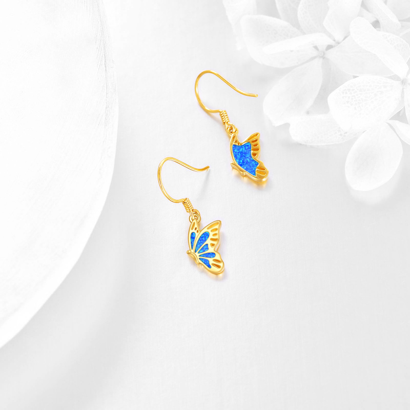 Brincos Opala em Forma de Borboleta em Ouro Branco 10K-3