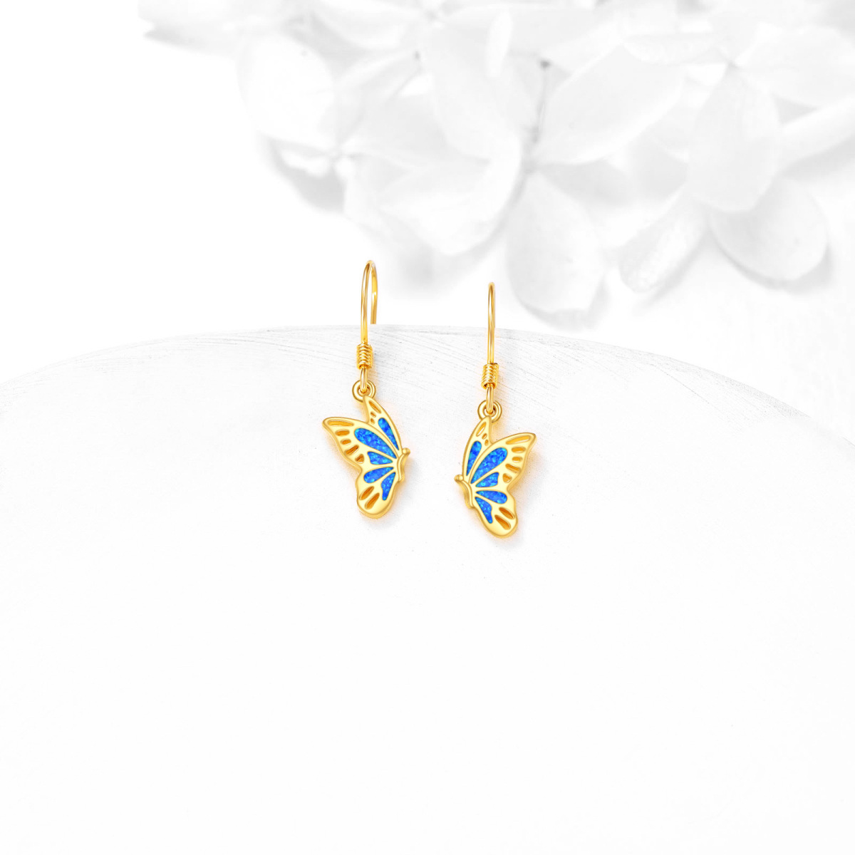 10K Gold Schmetterling Ohrringe Opal Schmetterling Baumeln Ohrringe Solid Gold Leverback Ohrringe-4