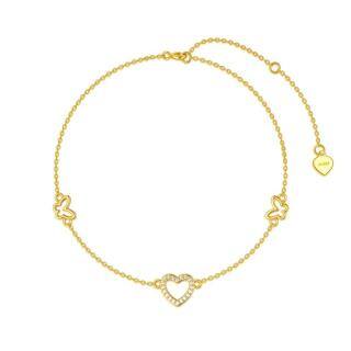 10K Gold Cubic Zirconia Butterfly & Heart Charm Bracelet-52