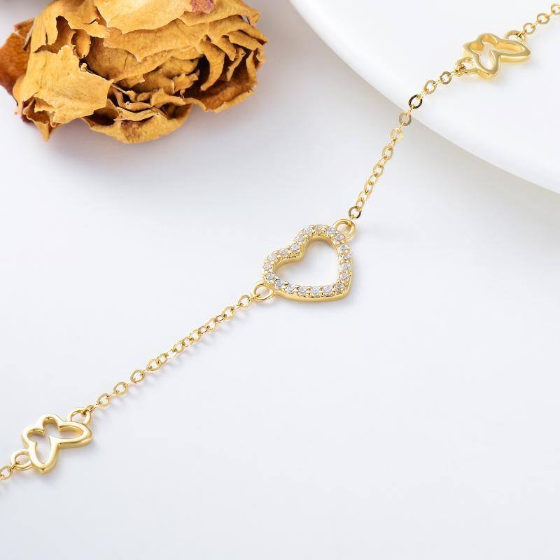 Pulsera Colgante Mariposa y Corazón Zirconia Cúbica Oro 14K-4