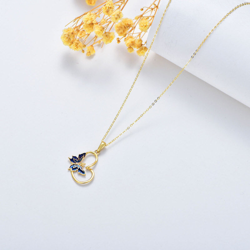 قلادة من الذهب الأبيض عيار 10 قيراط على شكل فراشة وقلب-3