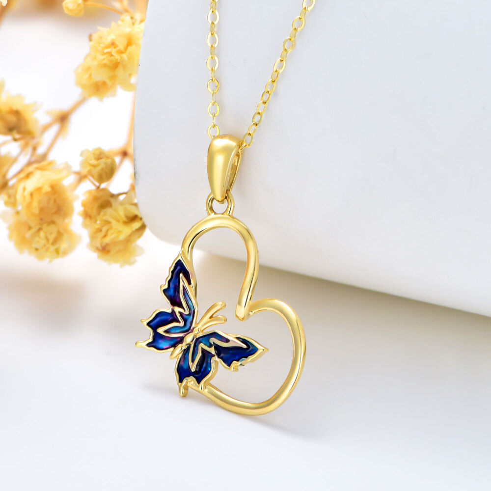 10K Gold Butterfly & Heart Pendant Necklace-4