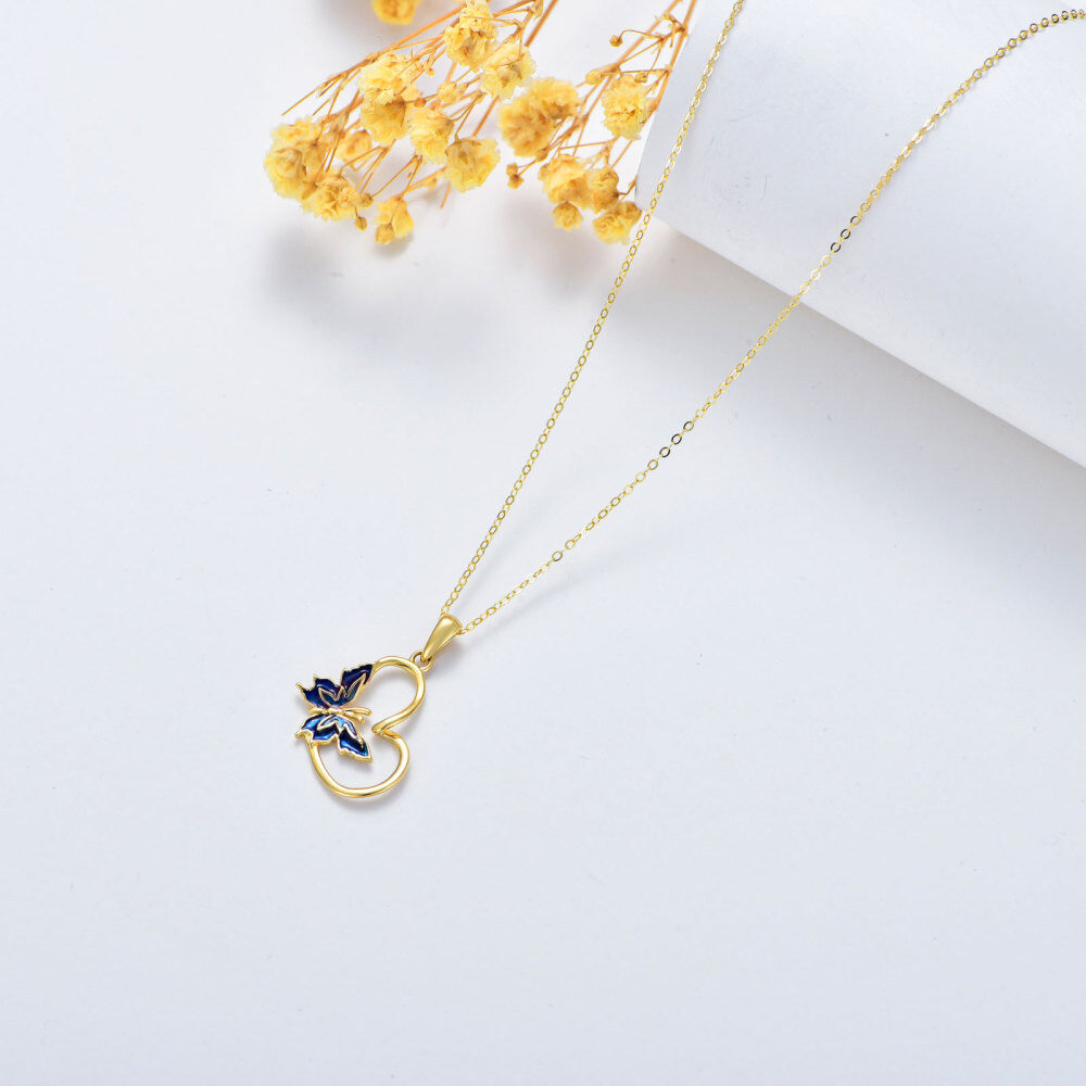10K Gold Butterfly & Heart Pendant Necklace-5
