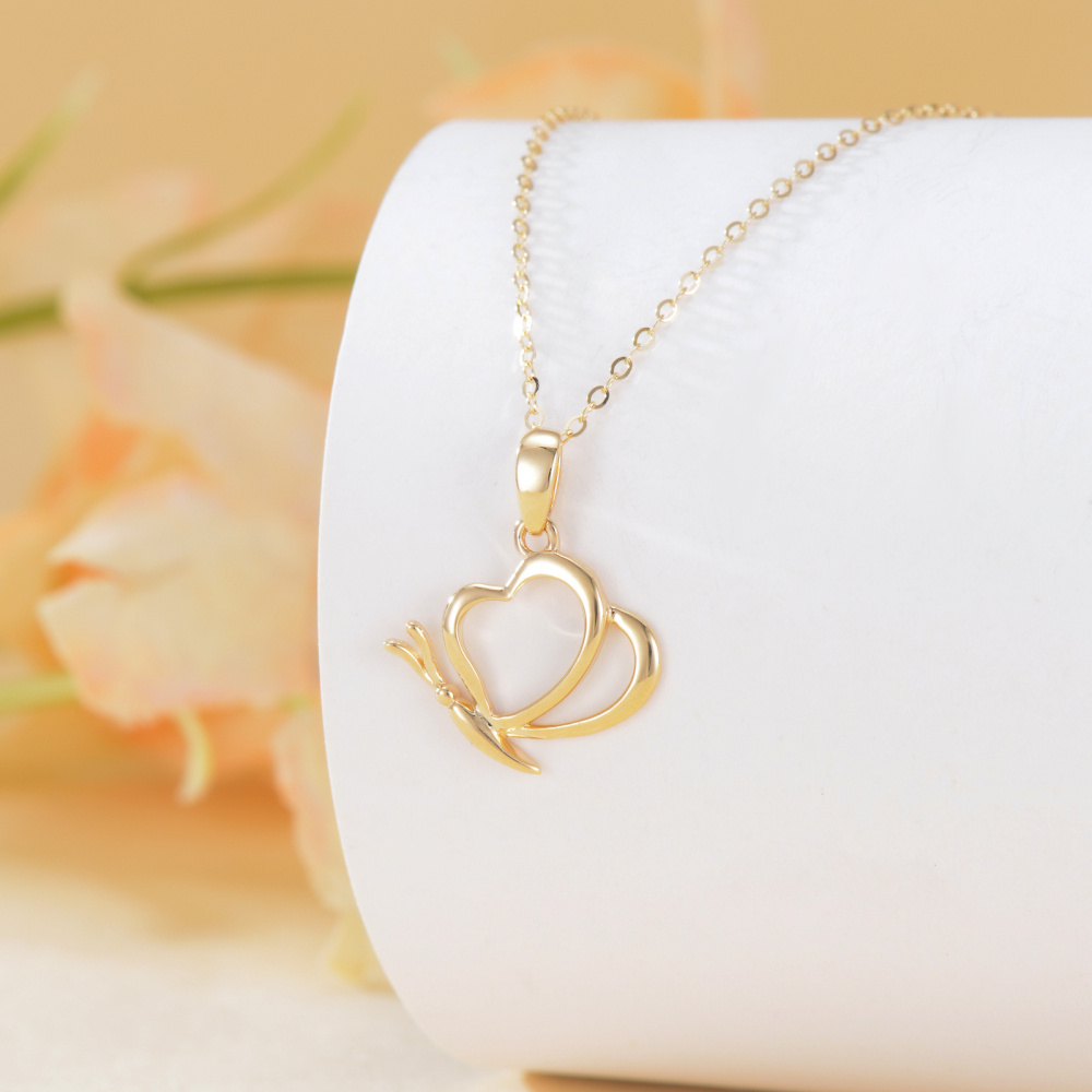 Collar Colgante Mariposa y Corazón Oro 10K-5