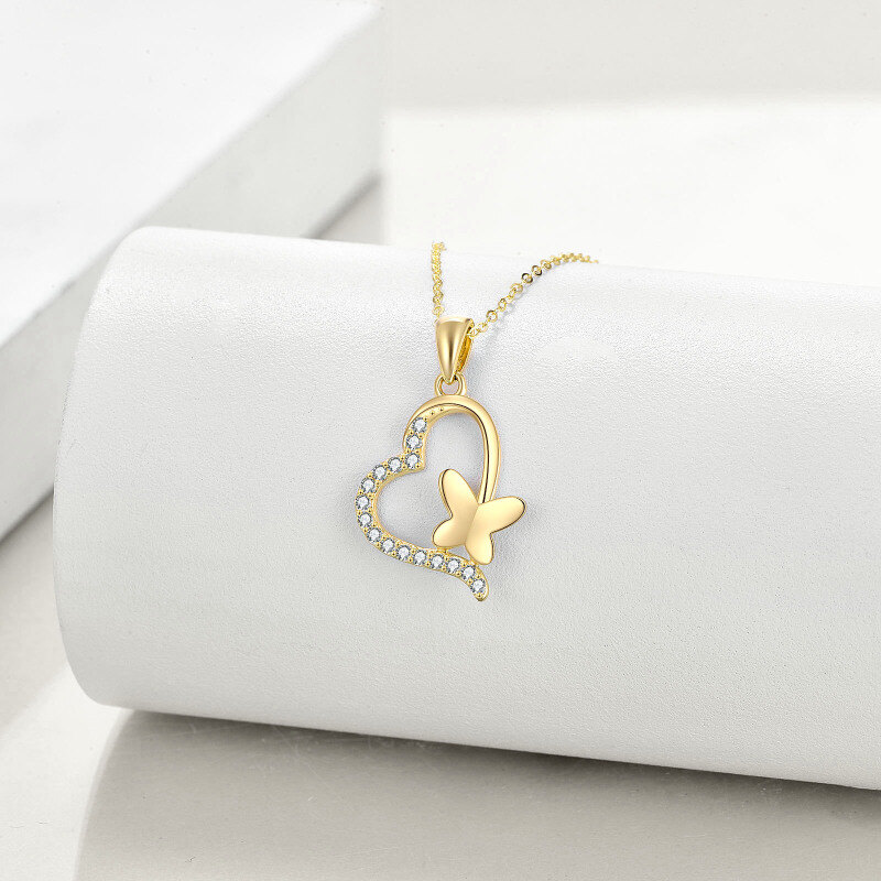 10K Gold Cubic Zirconia Butterfly & Heart Pendant Necklace-3