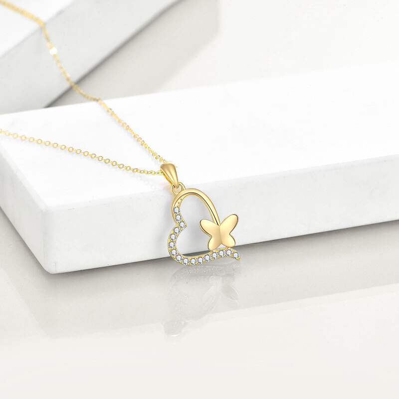 10K Gold Cubic Zirconia Butterfly & Heart Pendant Necklace-4