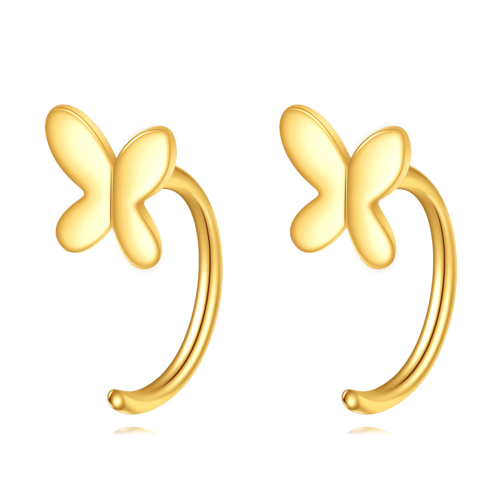 10K Gold Butterfly Hoop Earrings-1