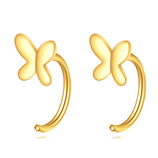 10K Gold Butterfly Hoop Earrings-1