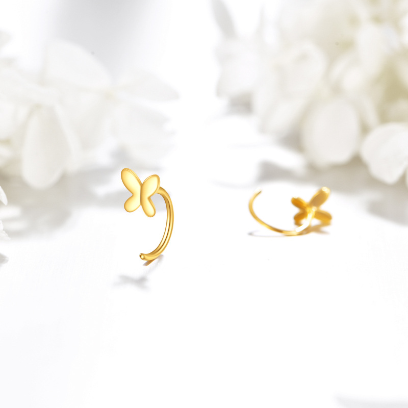 أقراط دائرية على شكل فراشة من الذهب الأبيض عيار 10 قيراط-3