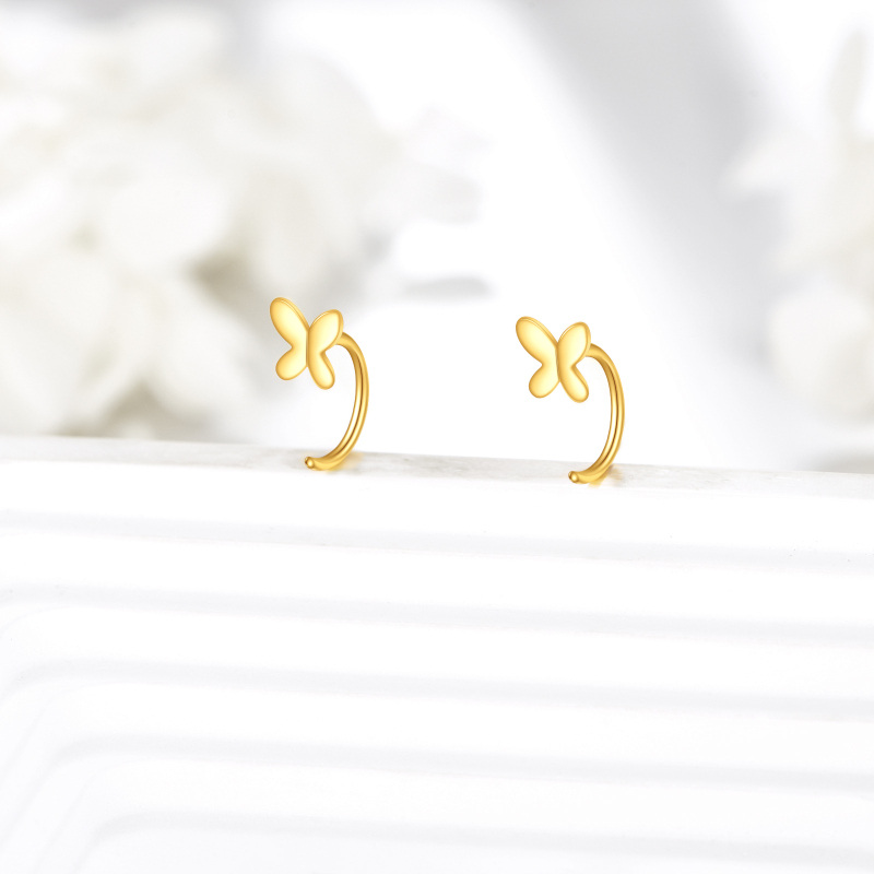 أقراط دائرية على شكل فراشة من الذهب الأبيض عيار 10 قيراط-4