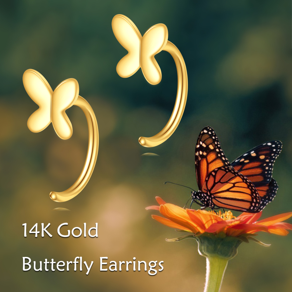 10K Gold Butterfly Hoop Earrings-6
