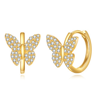 14K Gold Cubic Zirconia Butterfly Hoop Earrings-1