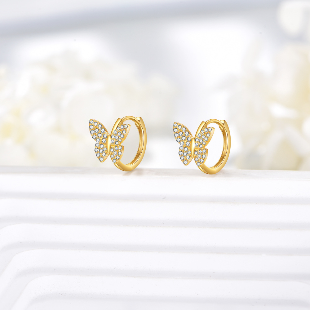 10K Gold Cubic Zirconia Butterfly Hoop Earrings-4