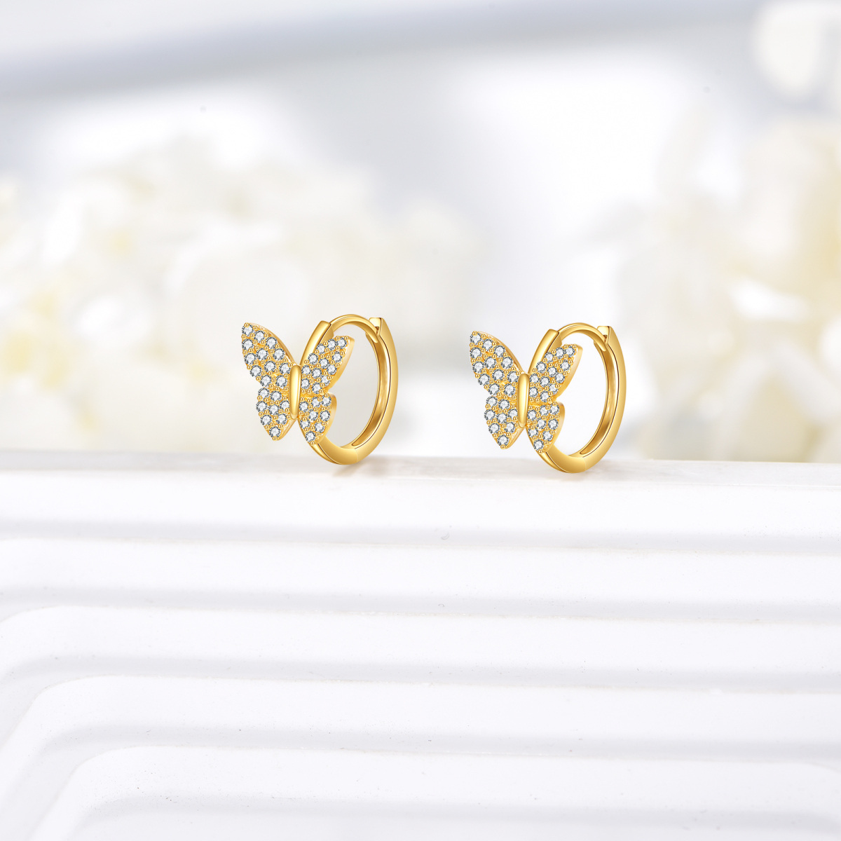 14K Gold Cubic Zirconia Butterfly Hoop Earrings-4