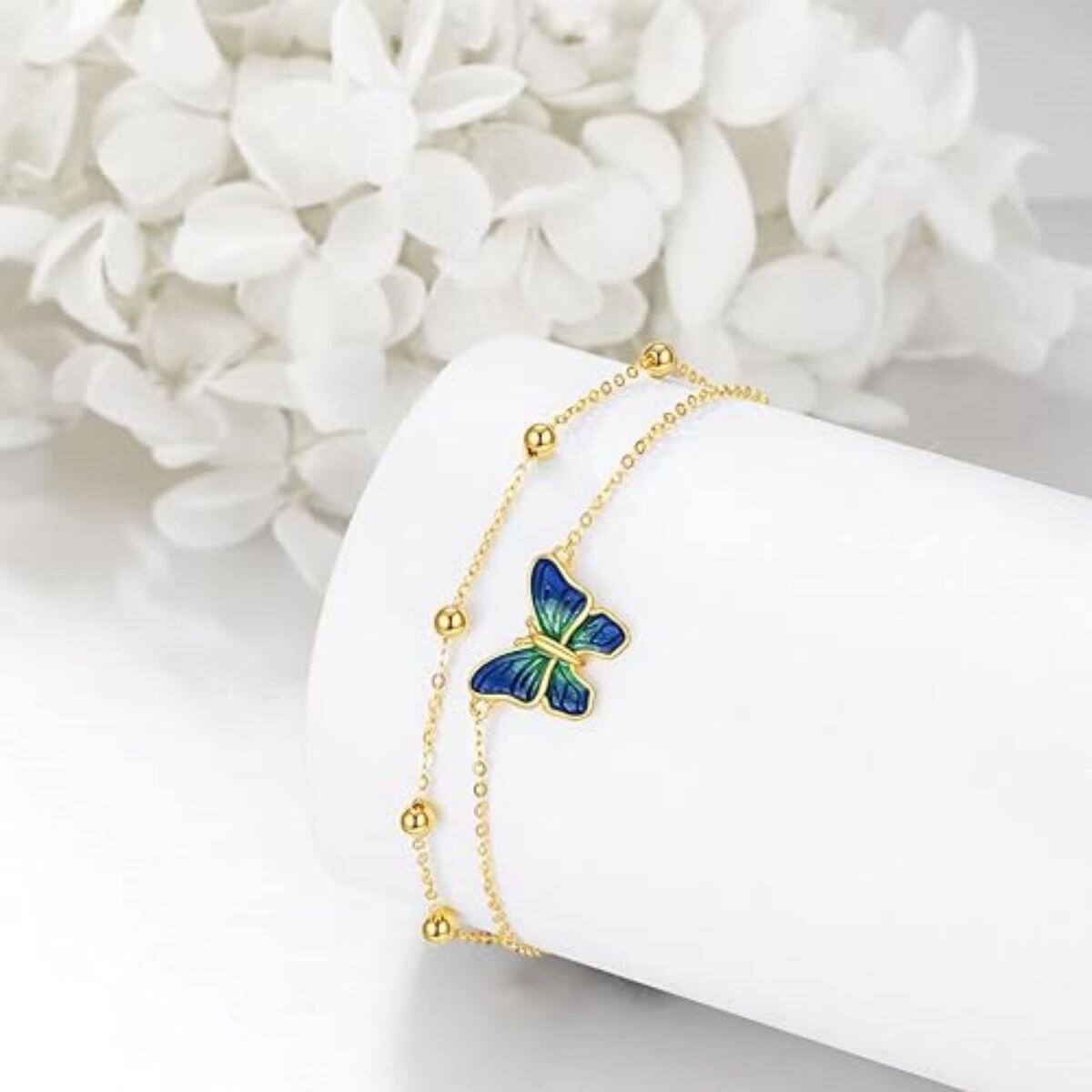 Pulsera de oro de 14 quilates con mariposa en capas-2