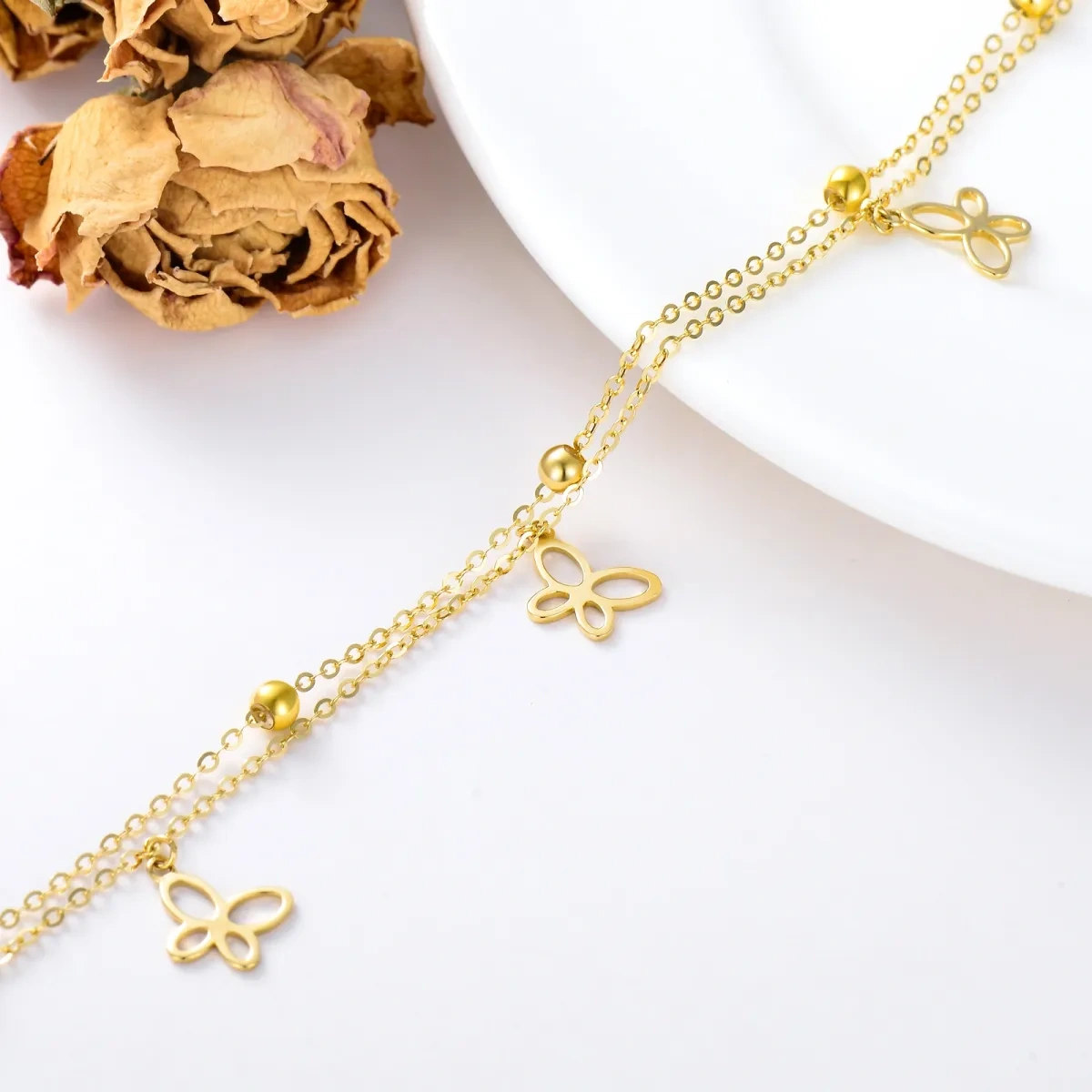 10K Gold Butterfly Multi-layered Anklet-3