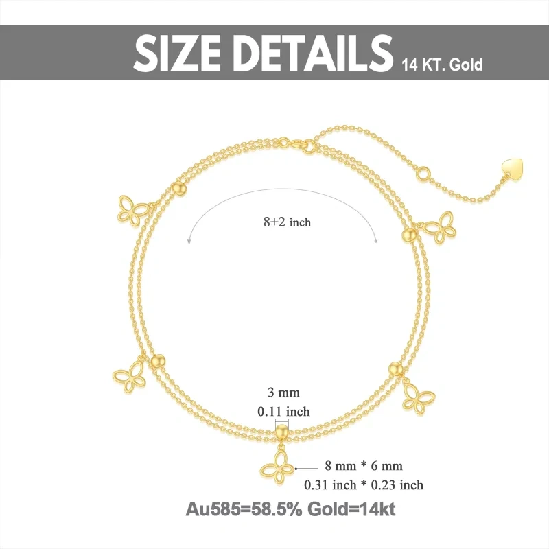 Tornozeleira em ouro 18K com várias camadas em forma de borboleta-5