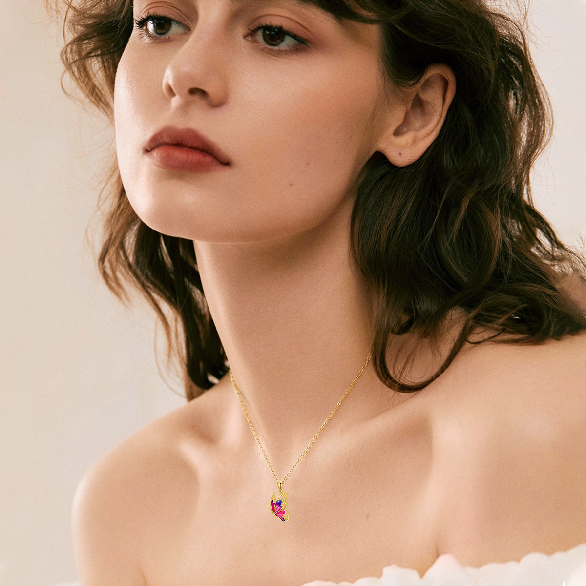 10K Gold Butterfly Necklace for Women-2