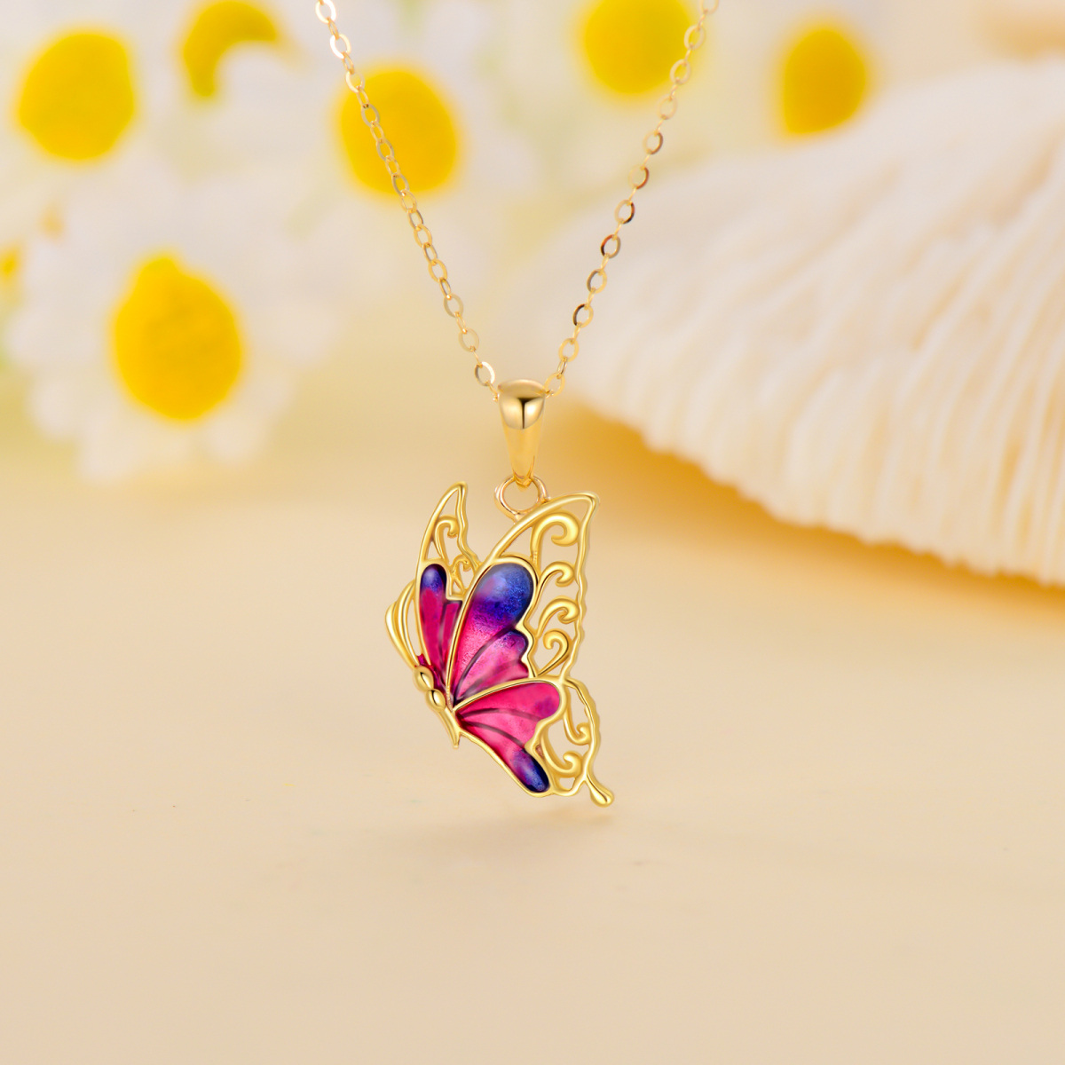 10K Gold Butterfly Necklace for Women-3