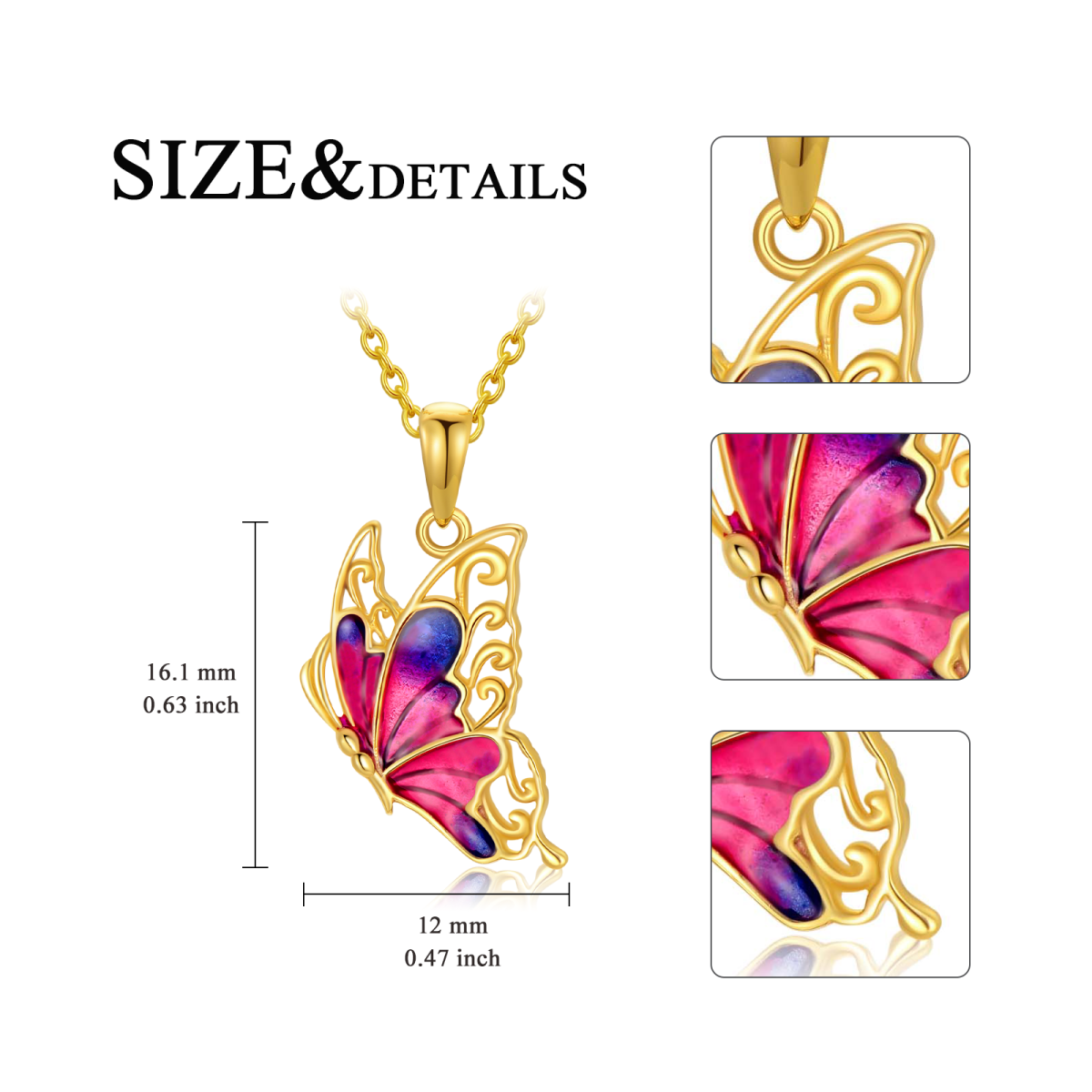 10K Gold Butterfly Necklace for Women-5