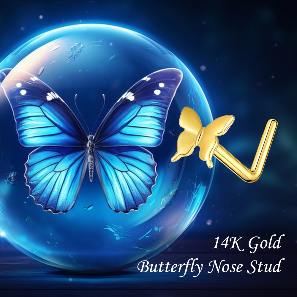 10K Gold Butterfly Nose Ring-6