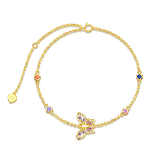 Pulsera Colgante Mariposa Zirconia Cúbica Oro 14K