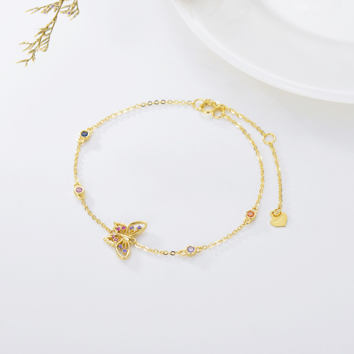 10K Gold Cubic Zirconia Butterfly Charm Bracelet-3