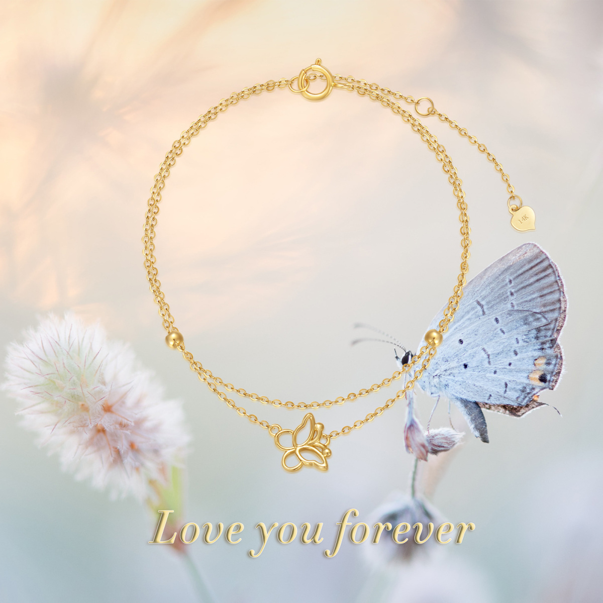 10K Gold Butterfly Charm Bracelet-5