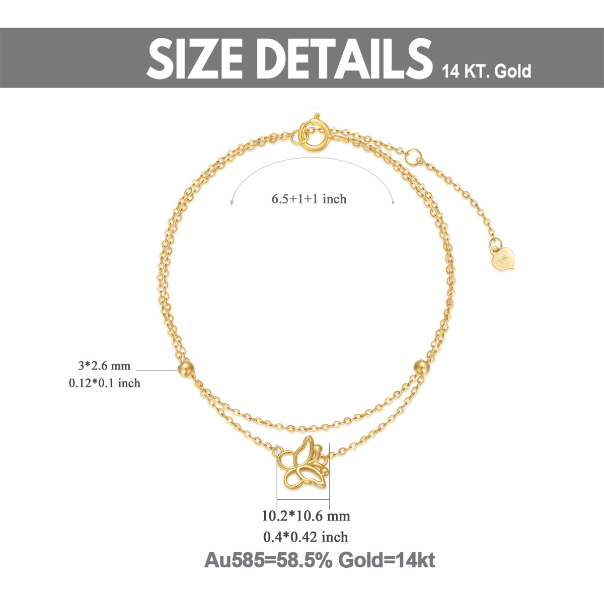 10K Gold Butterfly Charm Bracelet-6