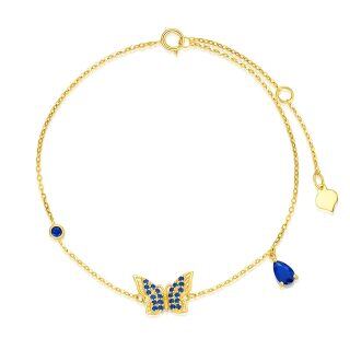 10K Gold Cubic Zirconia Butterfly Charm Bracelet-12