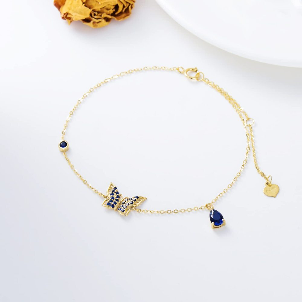 Bracelet en or 10K avec pendentif papillon en zircon cubique-4