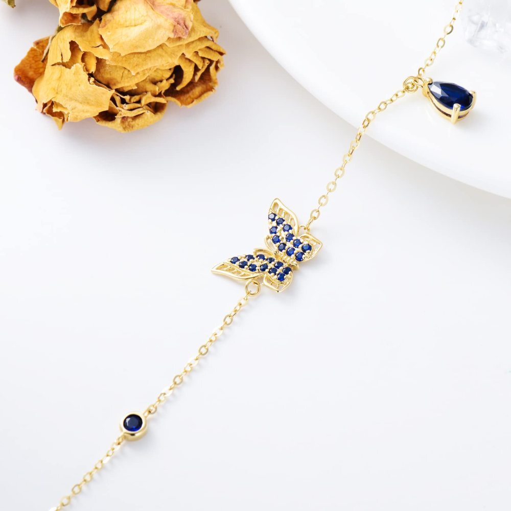 Bracelet en or 10K avec pendentif papillon en zircon cubique-5