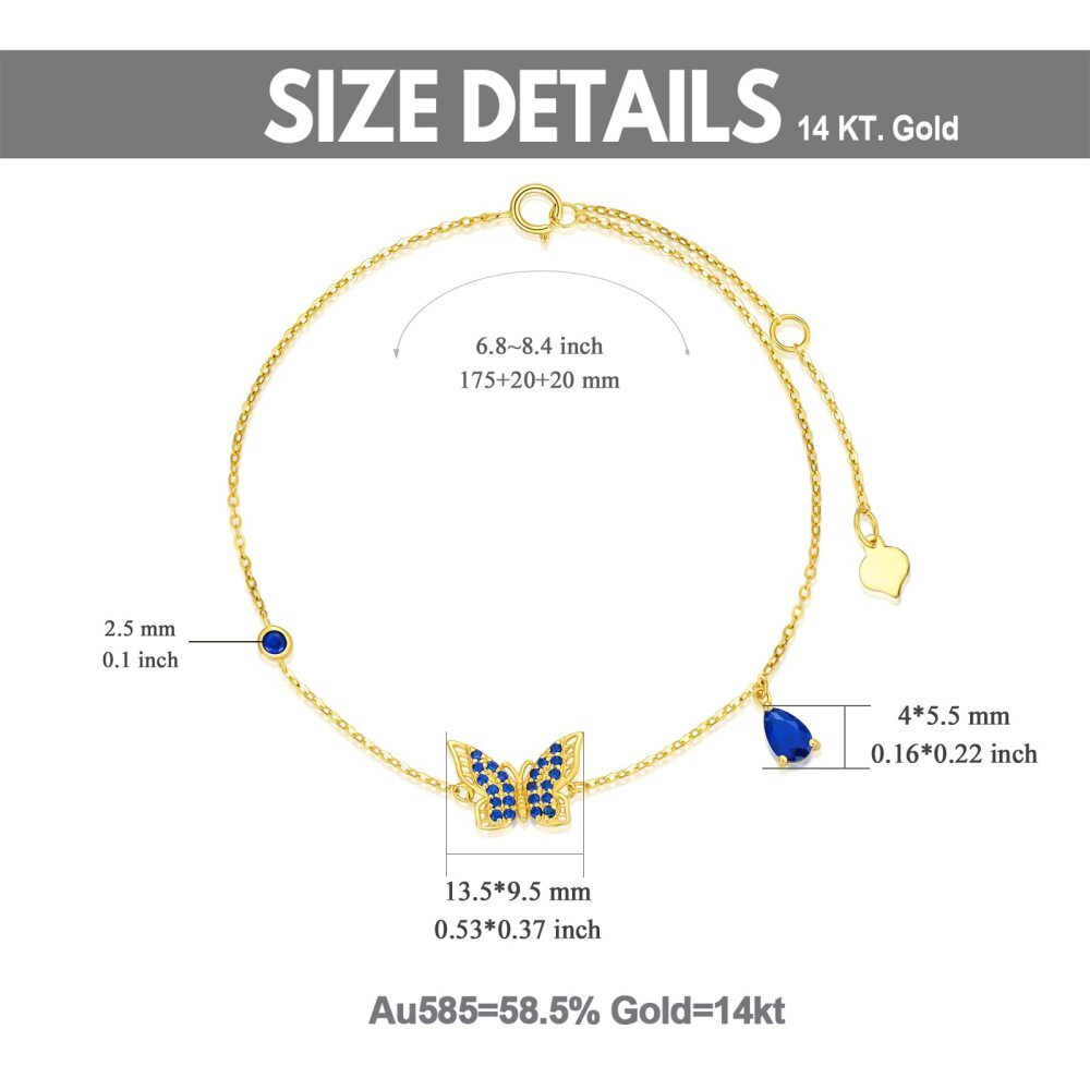 Bracelet en or 10K avec pendentif papillon en zircon cubique-6