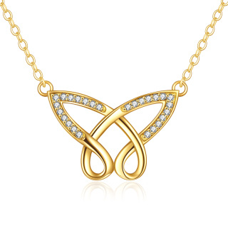 14K Gold Cubic Zirconia Butterfly Pendant Necklace-2